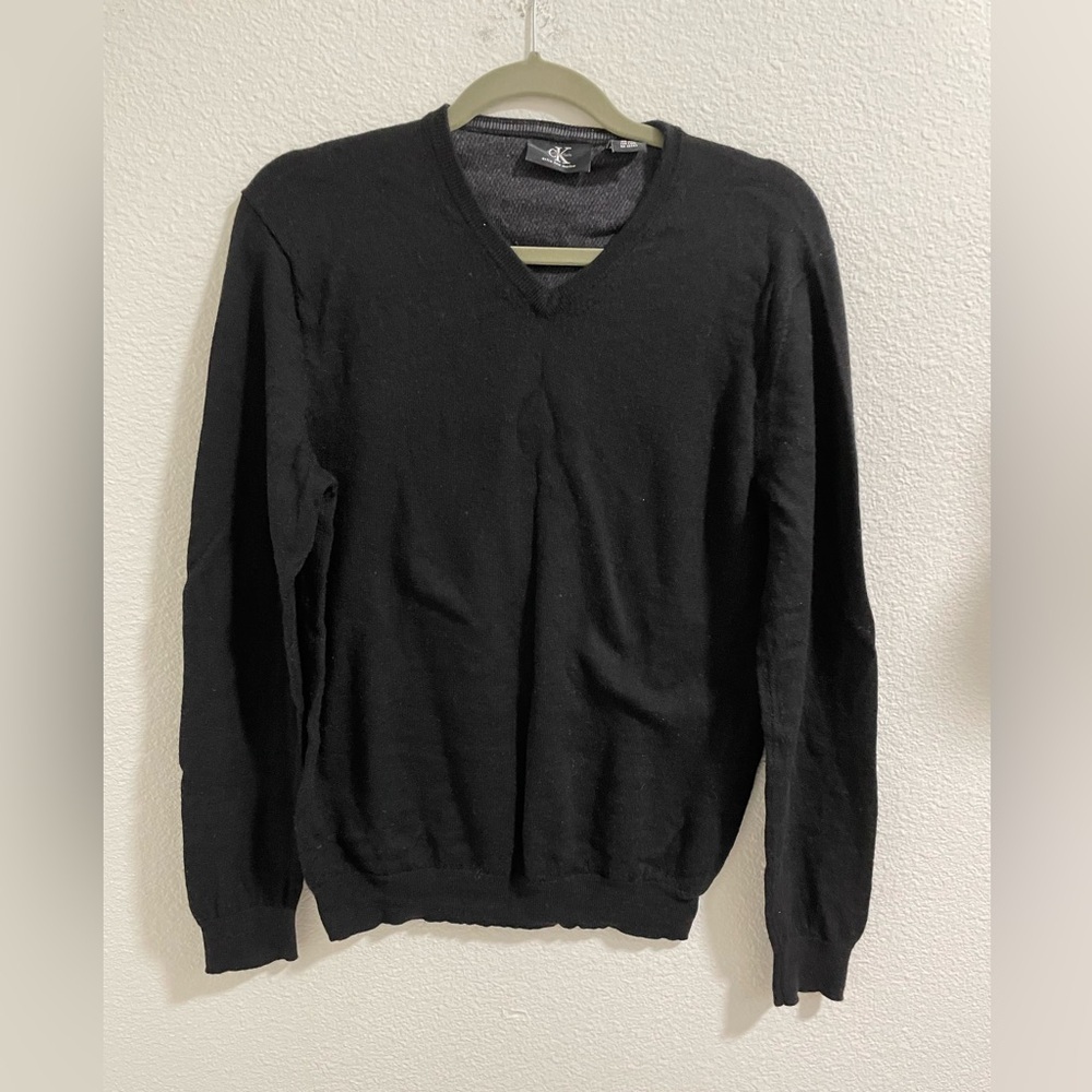 Calvin Klein Black V-Neck 100% Merino Wool Sweater